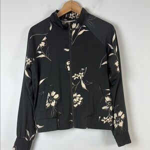 Saltwater LUXE Black and Cream Bomber Jacket with Floral Print Size Small